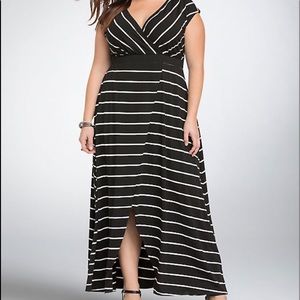 Striped Surplice Slit Maxi Dress